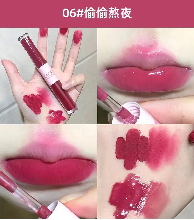 Double Lip Gloss Same Color Matte Gloss Velvet Sexy Red Liquid Lipstick Lip Gloss Lasting Lip Glaze Makeup