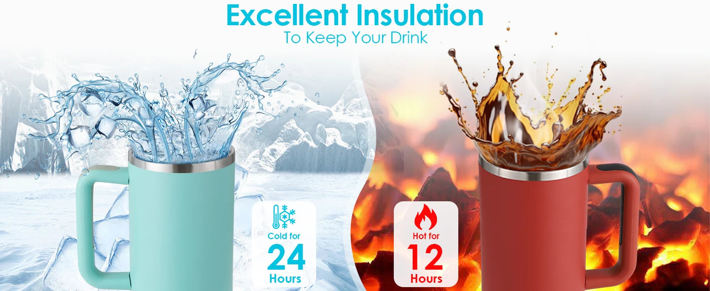 SiYJ719 Customizable Logo 40 Oz Stainless Steel Vacuum Metal Mug With Handle Promotional Custom Adventure Travel Coffee Mug