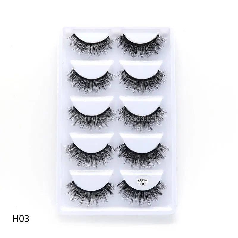 Top Quality H Series 20 Style 5 Pair/Tray 3D Mink False Eyelashes 5 Pair Handmade 3D Natural Long False Eyelashes