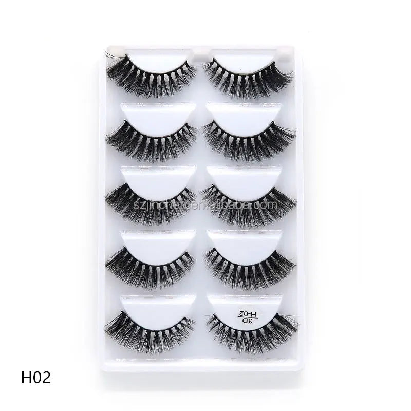Top Quality H Series 20 Style 5 Pair/Tray 3D Mink False Eyelashes 5 Pair Handmade 3D Natural Long False Eyelashes
