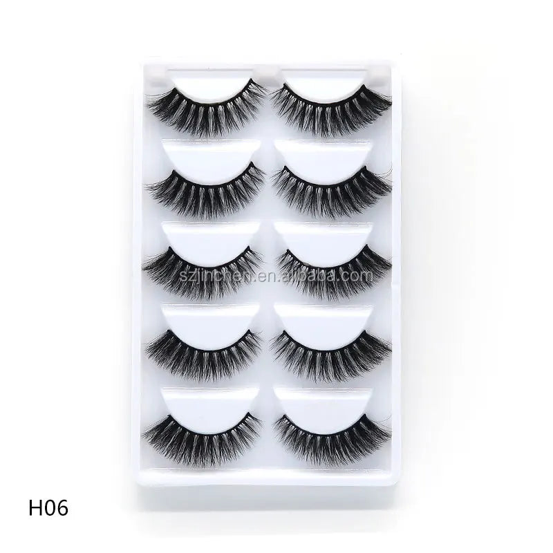 Top Quality H Series 20 Style 5 Pair/Tray 3D Mink False Eyelashes 5 Pair Handmade 3D Natural Long False Eyelashes