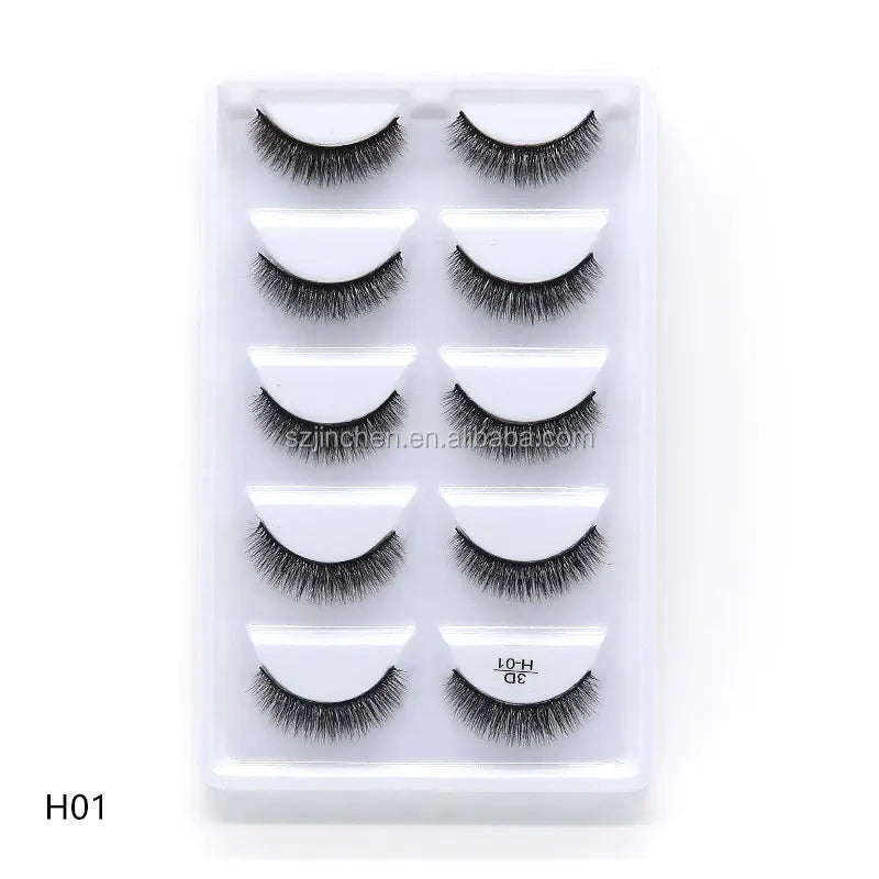 Top Quality H Series 20 Style 5 Pair/Tray 3D Mink False Eyelashes 5 Pair Handmade 3D Natural Long False Eyelashes