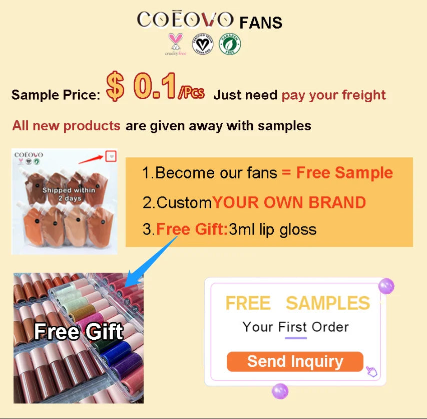 COEOVO Custom Luxury Private Label Wholesale Nude Glitter Lip Gloss Vegetarian Lip Gloss Supplier Liquid Matte Lip Gloss