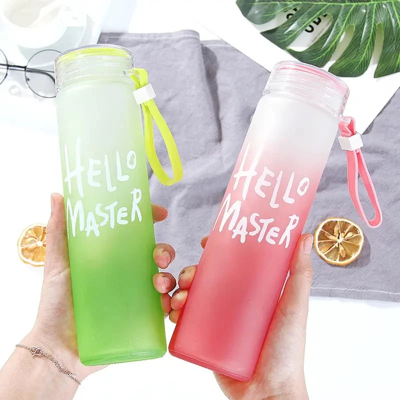 Wholesale Custom Logo Letter Water Cup Colored Frosted Color Changing Glass Beverage Bottle With Lid
