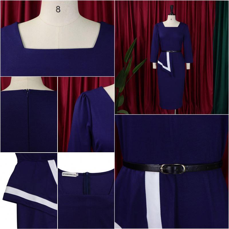 MG482 Fashion Elegant Ladies Office Dress Women Formal Work 3 Quarter Sleeve Square Collar Professional Dress Women Church Dress