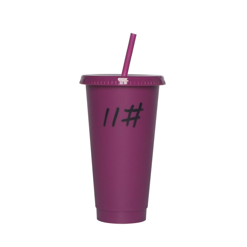 Plastic Tumbler Coffee Black Reusable 24 Oz Frosted Drink Cold Cup With Lid And Straw