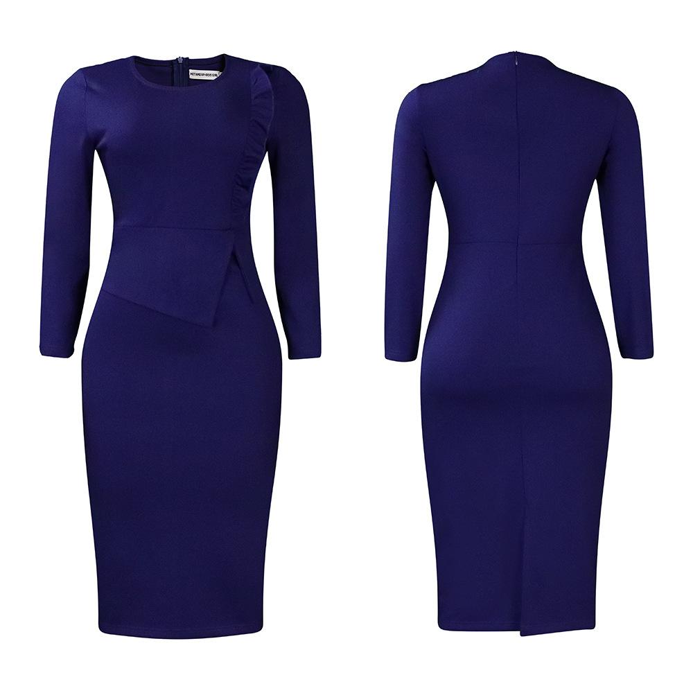 Spring And Autumn New Fashion Women's Long-sleeved O-collar Slim-fit Vestibule Office Women A- Line Pencil Skirt