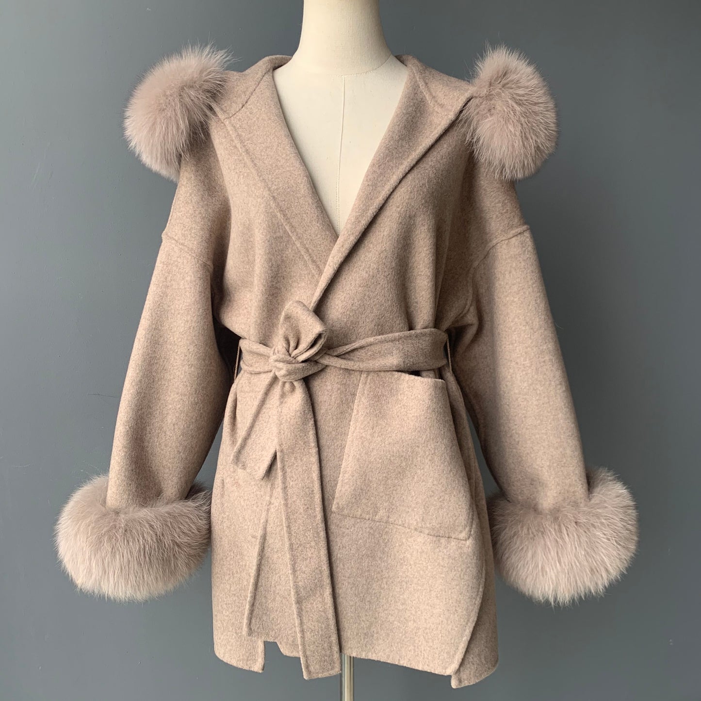 New Design Winter Women Belt Double Sided 100% Wool Windbreaker Plus Size