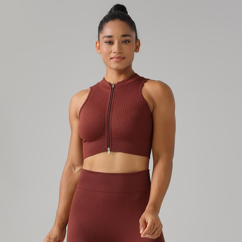 High Quality Rib Zipper 6-piece Set Active Wear Fitness Seamless Yoga Suit Sports Bra Leggings Women's Fitness Suit