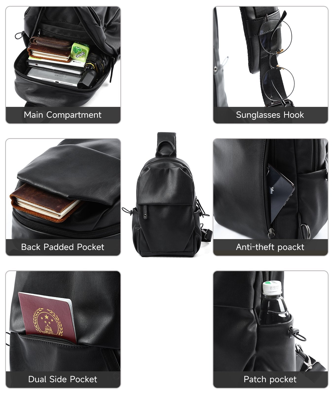 Waterproof Anti-theft PU Leather Chest Bag Men's Crossbody Bag