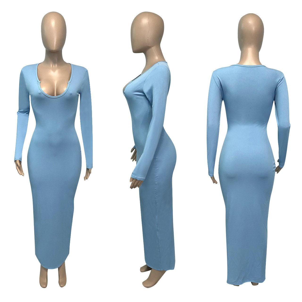 Wholesale Women's Deep V-neck Slim-fit Sexy Long Sleeve Dress Women's Summer Clothes Women's Casual Dress