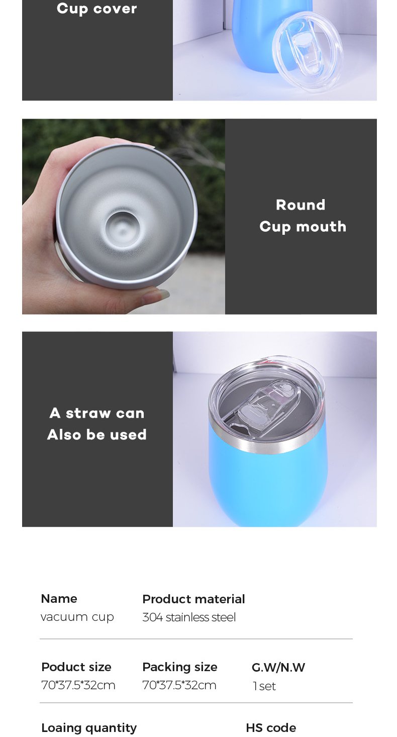 OEM/ODM 12oz Egg Shape Double Wall Stainless Steel Vacuum Cup Hot Travel Coffee Wine Cup Insulated Wine Cup