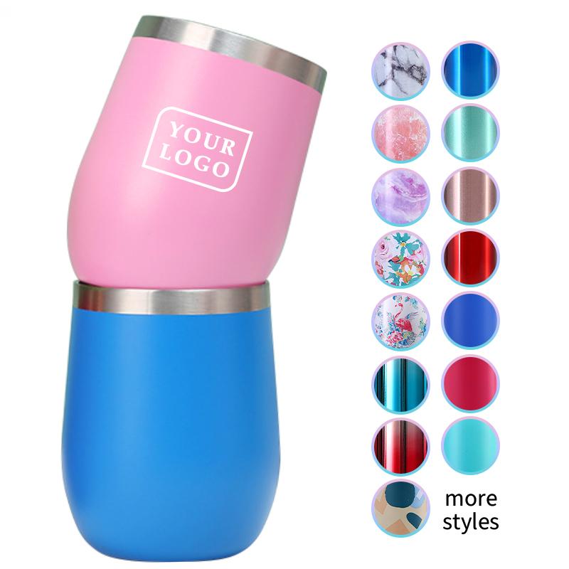 Custom Logo 12 Oz Travel Stainless Steel Insulated Powder Coated Sublimation Wine Egg Shaped Coffee Cup With Lid Wine Glass