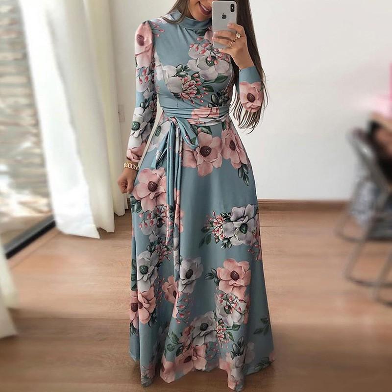 Modern Fashion Women Clothing Women Flower Print Long Dress