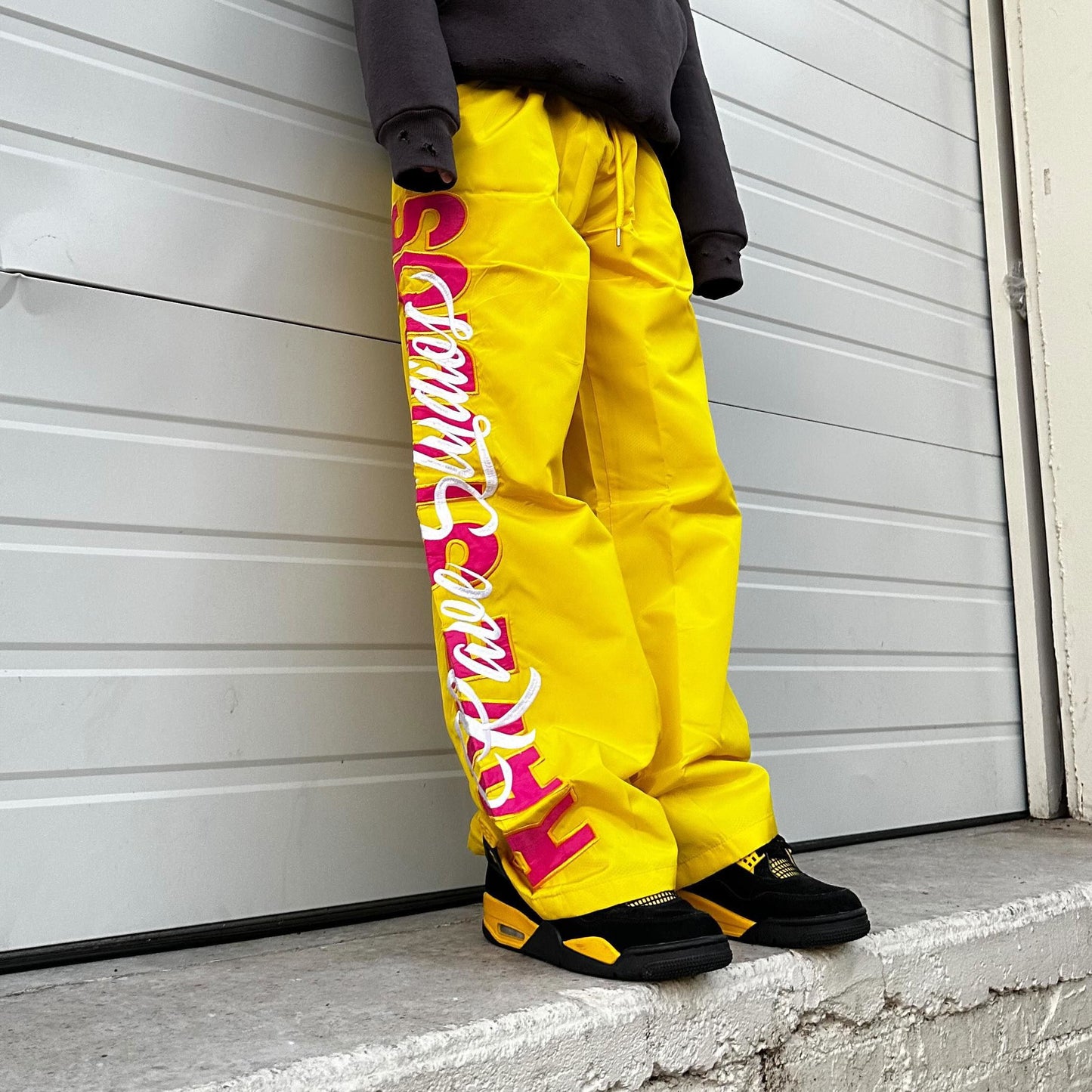 Nylon Pants Wide Leg Embroidered Trouser Men's Polyester Men's Jogger Casual Sports Nylon Sports Pants Men