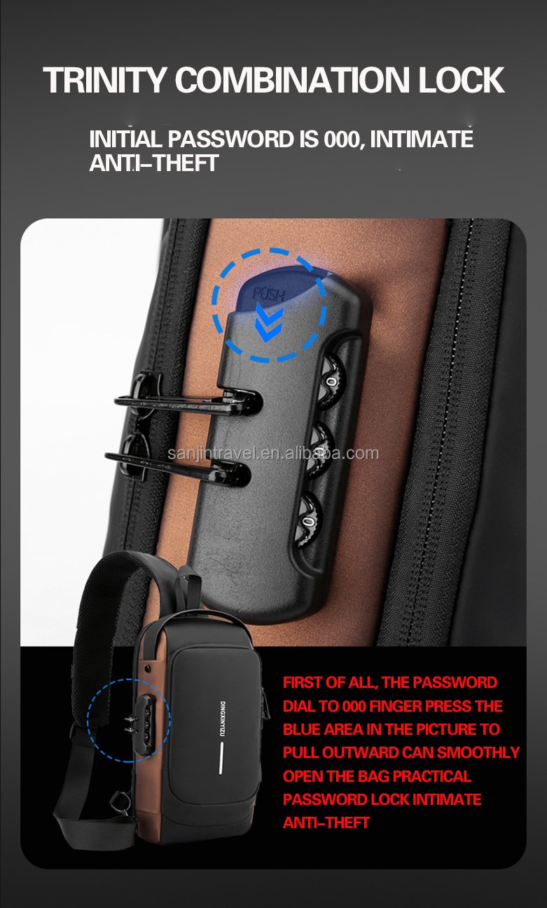 Fashion Anti-theft Men's Chest Bag Waterproof USB Charging Multi-function Shoulder Bag With Anti-theft Lock Universal PU Leather