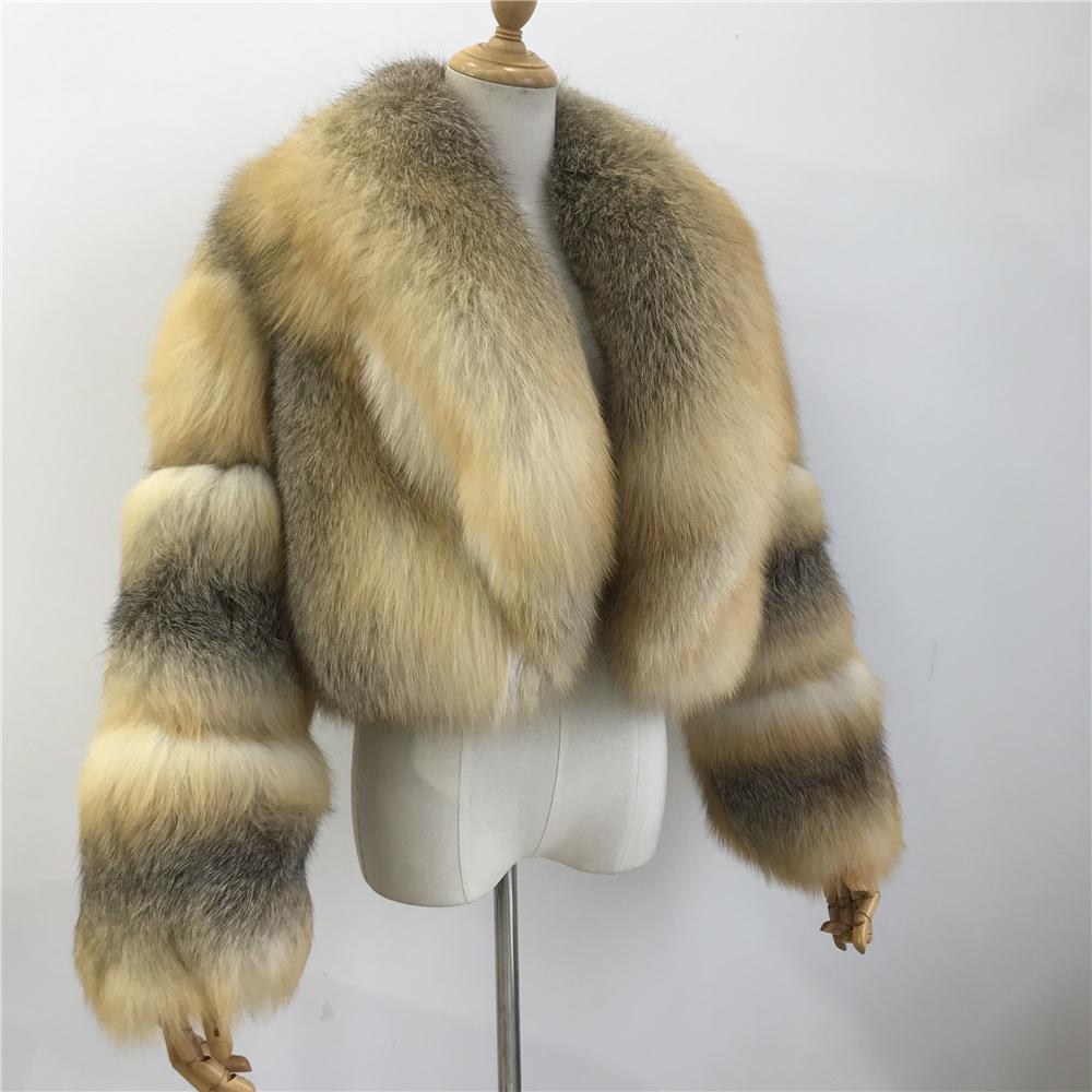 Super Luxury Full Fur 100% Natural Fur Coat Short Winter Fur Coat Women Fortune Golden Island Fox Fur Crop Top