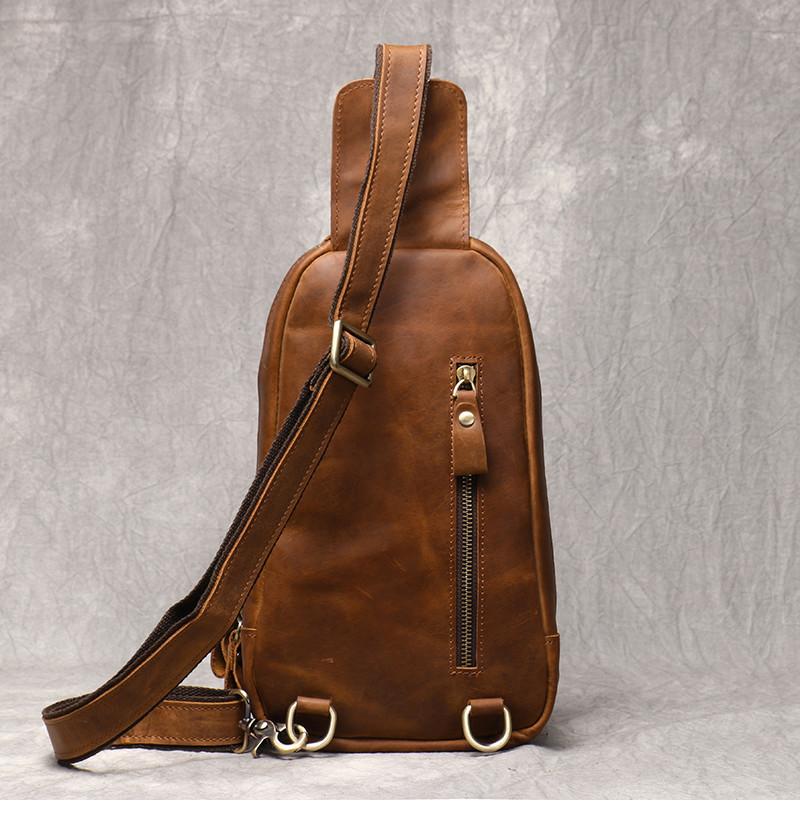 New Crazy Horse Show Leather Chest Bag Retro Genuine Leather Men's Bag Retro Casual Shoulder Bag Suitable For 7.9-inch IPad