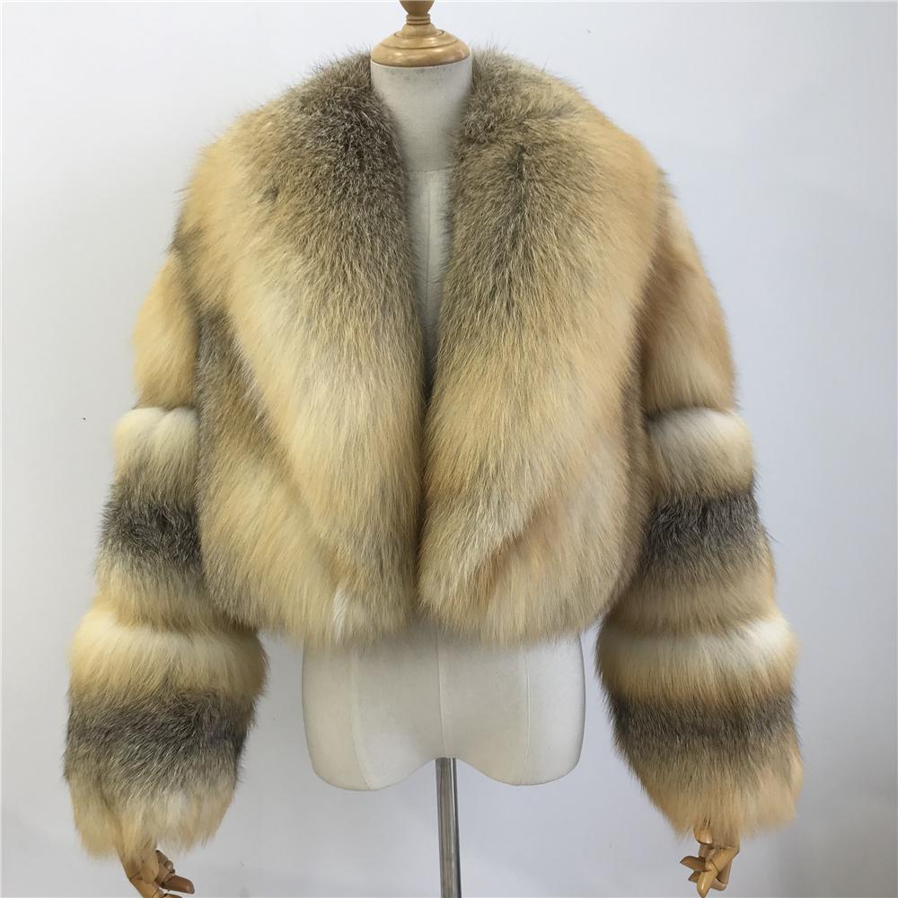 Super Luxury Full Fur 100% Natural Fur Coat Short Winter Fur Coat Women Fortune Golden Island Fox Fur Crop Top