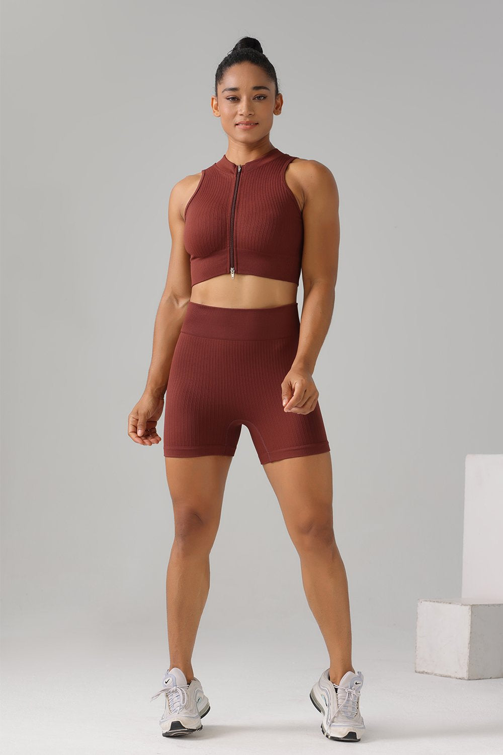 High Quality Rib Zipper 6-piece Set Active Wear Fitness Seamless Yoga Suit Sports Bra Leggings Women's Fitness Suit