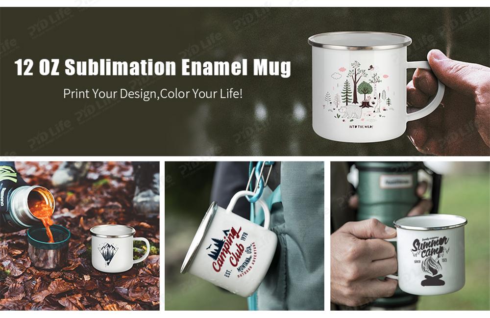 PYD Life 2022 Logo Printing Custom Sublimation Enamel Mug Steel Camping White Coffee Metal Enamel Cup