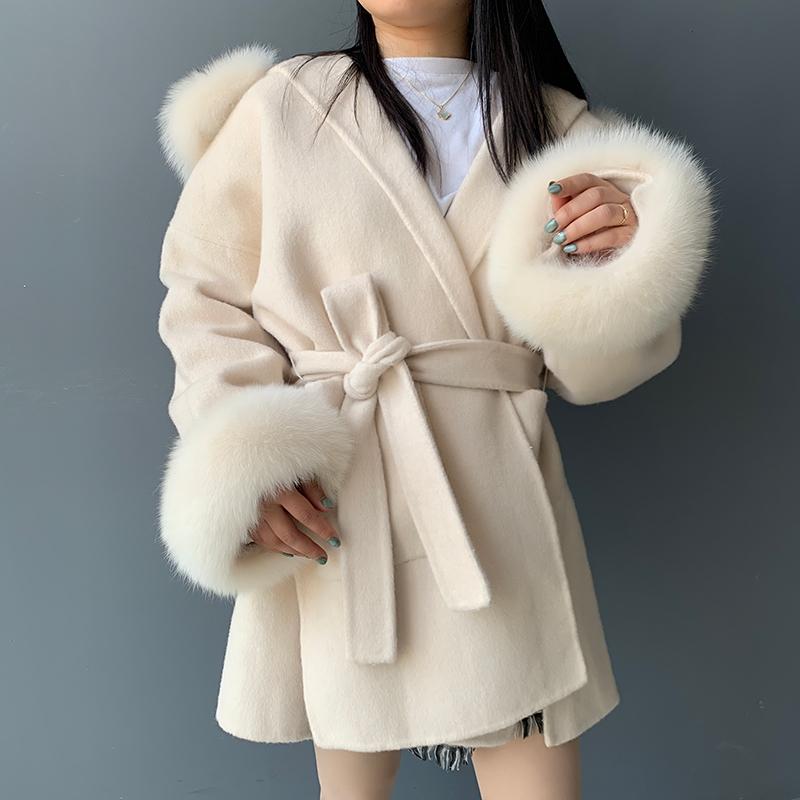 New Design Winter Women Belt Double Sided 100% Wool Windbreaker Plus Size