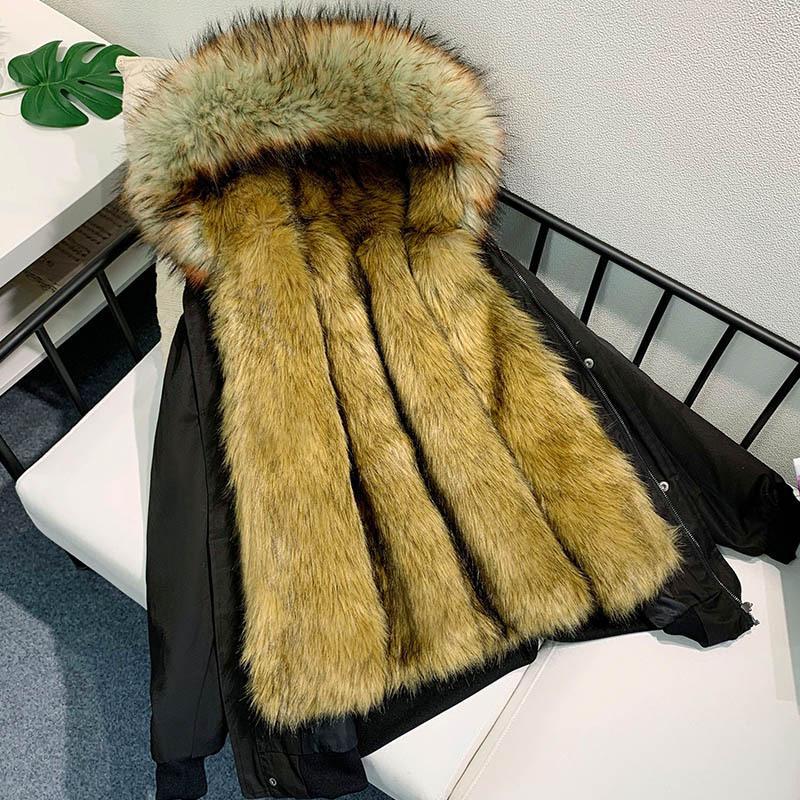 Yajanuo New Design Men's Coat Jacket Faux Fox Fur Liner Detachable Plush Hooded Custom Winter Coat Men's Solid Color Jacket