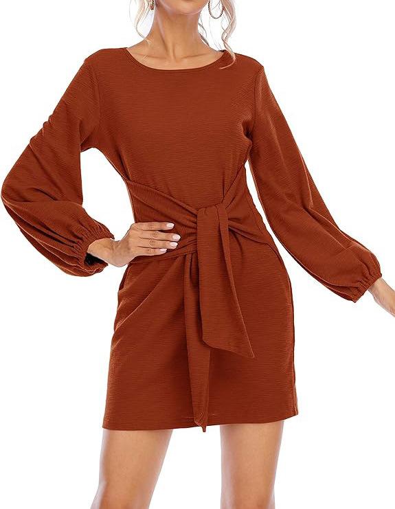 High Quality Elastic Knitted Material Lantern Sleeves Business Office New Dress Design Girls Elegant Women's Clothing