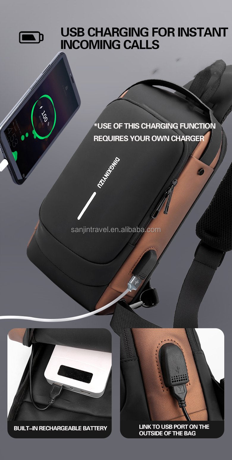 Fashion Anti-theft Men's Chest Bag Waterproof USB Charging Multi-function Shoulder Bag With Anti-theft Lock Universal PU Leather