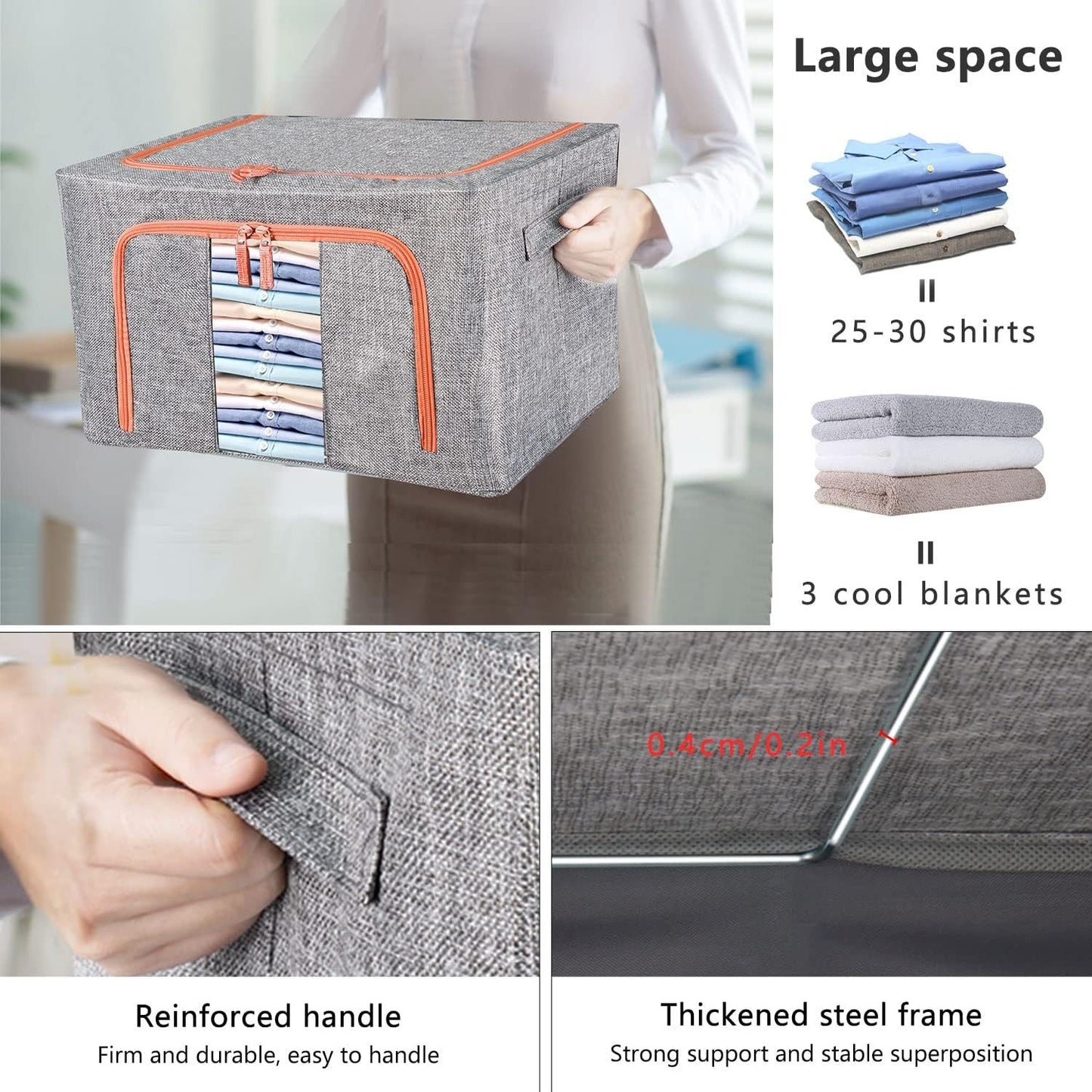 Best Sale Polyester Fabric Foldable 34L Clothes Storage Box Trash Can Stackable Zipper Storage Container