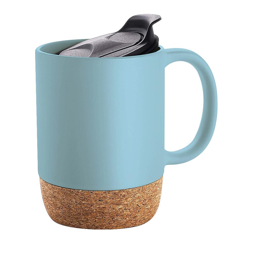 Customized Logo Creative 15 Oz 450 Ml Gift Office Home Indoor Milk Coffee Tea Cup Ceramic Cup With Cork Bottom Base And Sliding Cover