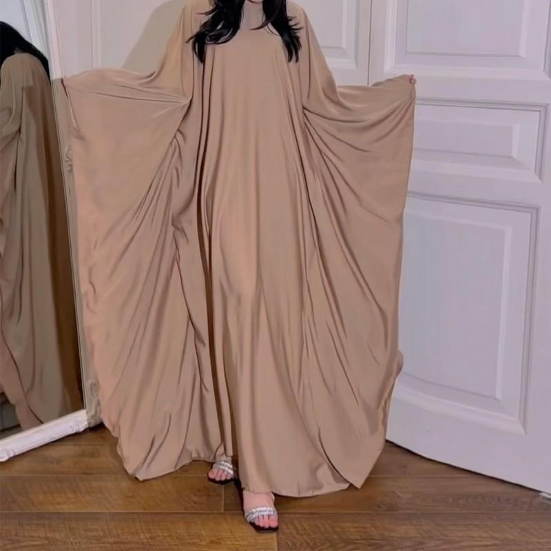 2024 Silk Satin Poncho Long Sleeve Loose Muslim Gown Luxury Kaftan Fashion Elegant Women Abaya Maxi Women's Dress