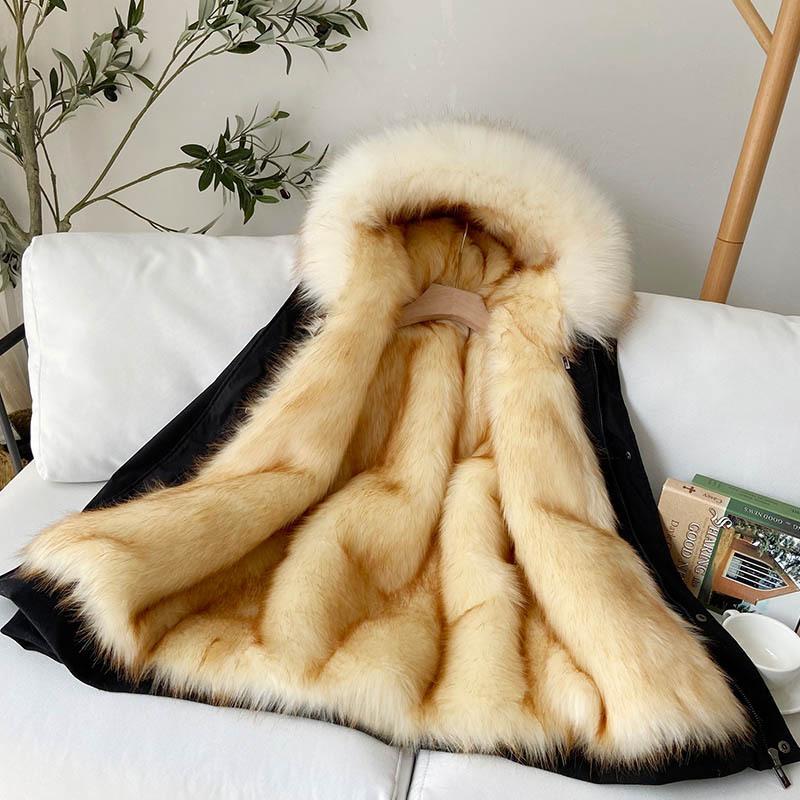 Yajanuo New Design Men's Coat Jacket Faux Fox Fur Liner Detachable Plush Hooded Custom Winter Coat Men's Solid Color Jacket