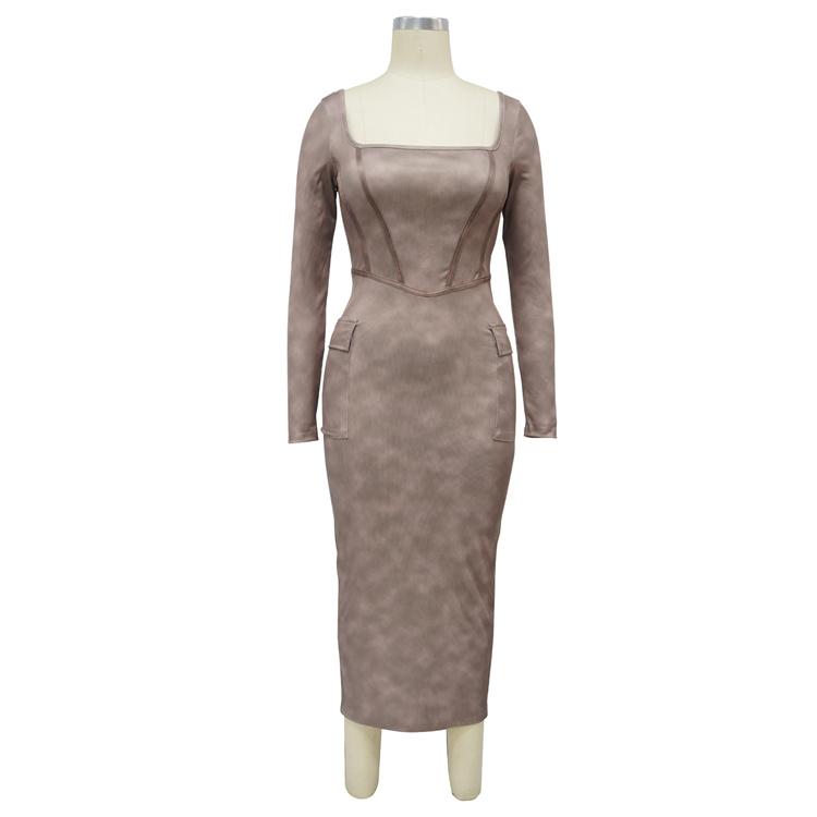 M0648-wholesale Long Sleeve Women's New 2023 Tights Club Dress With Pockets
