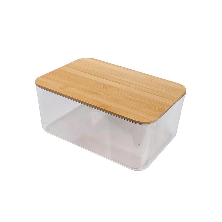GREENSIDE Wholesale OEM Transparent Office Trash Can Transparent Durable Refrigerator Plastic Storage Box With Bamboo Lid