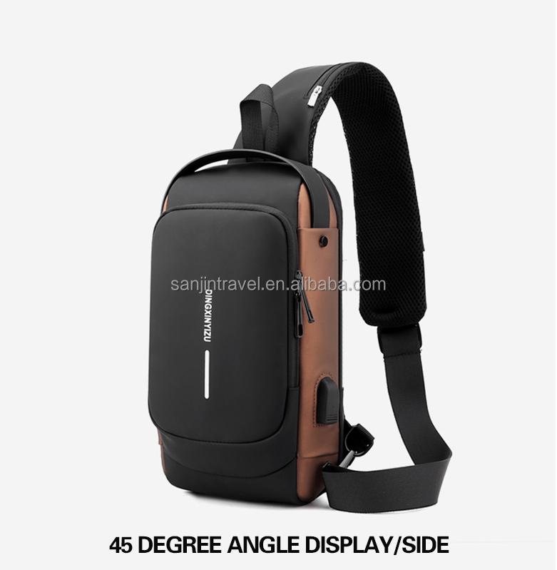 Fashion Anti-theft Men's Chest Bag Waterproof USB Charging Multi-function Shoulder Bag With Anti-theft Lock Universal PU Leather