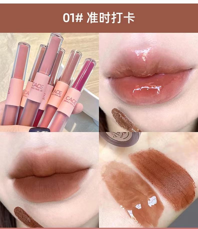 Double Lip Gloss Same Color Matte Gloss Velvet Sexy Red Liquid Lipstick Lip Gloss Lasting Lip Glaze Makeup