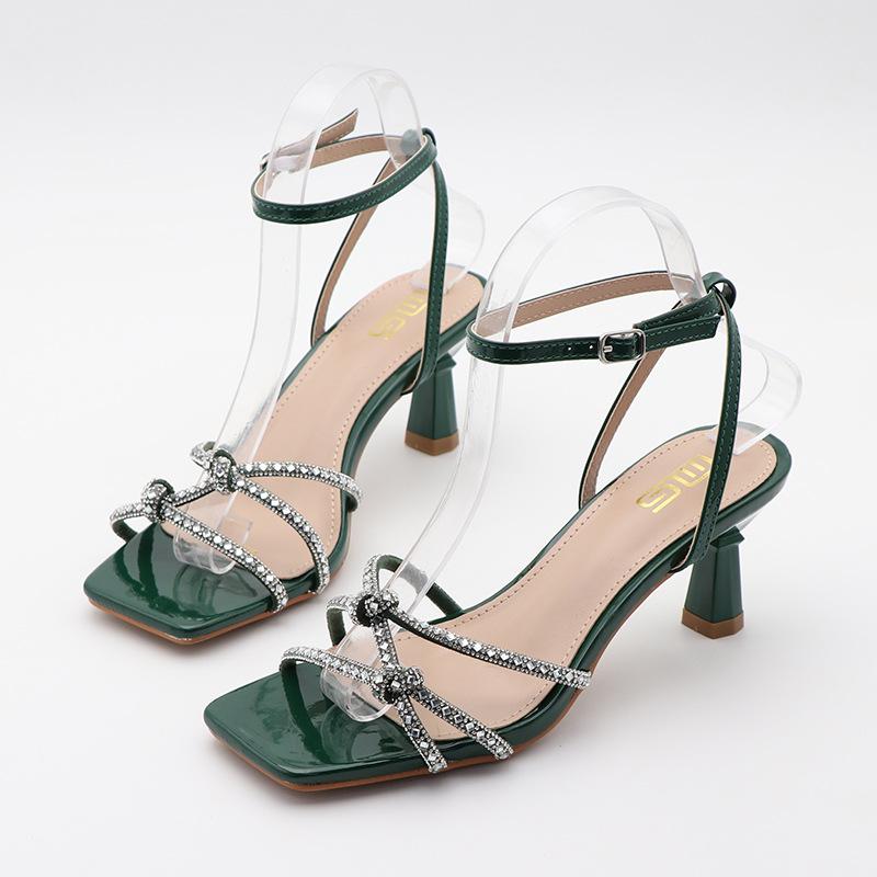 Custom Women's Stiletto High Heels Rhinestone Temperament Cross Strap High Heels Shiny Fashion Sandals