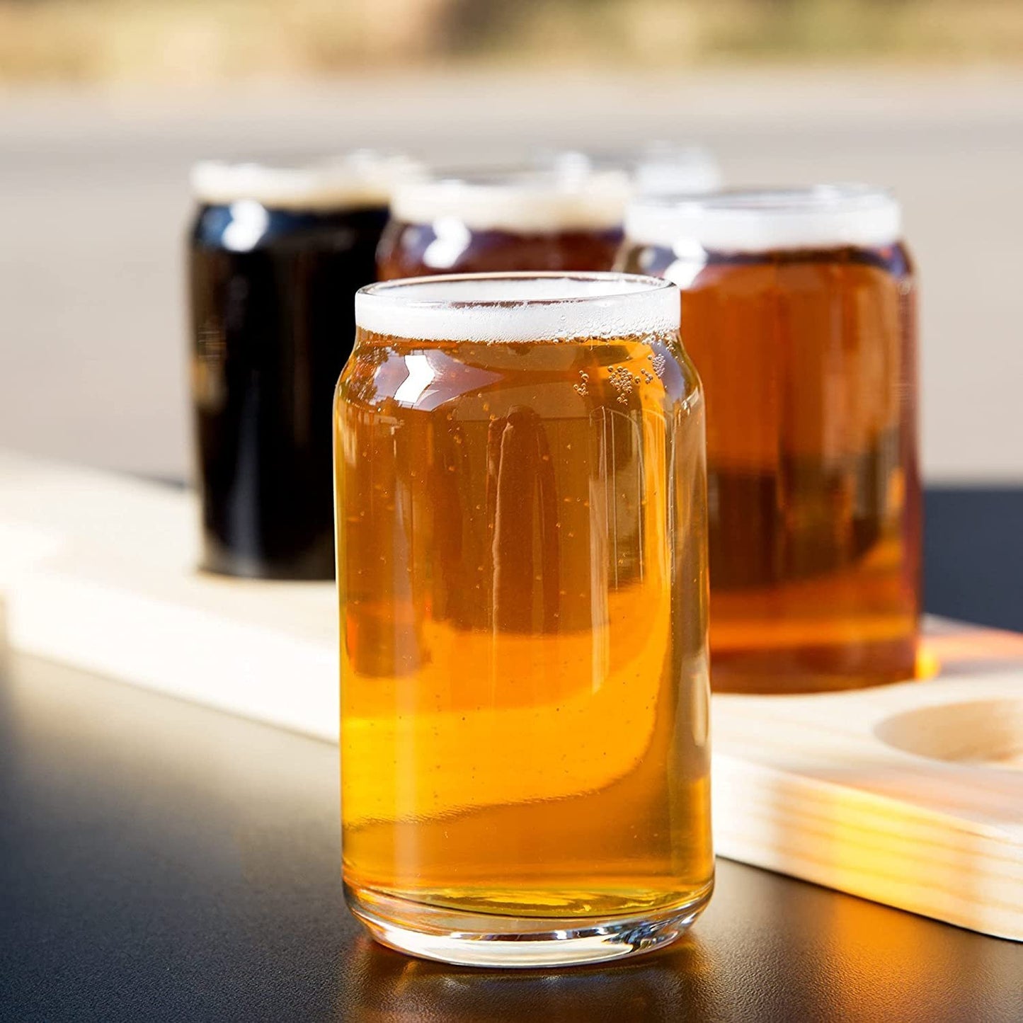 UV Printing 16 Oz 20 Oz 25 Oz Soda Beer Can Shaped Glass Juice Milk Drinking Glass With Bamboo Lid And Straw For Christmas