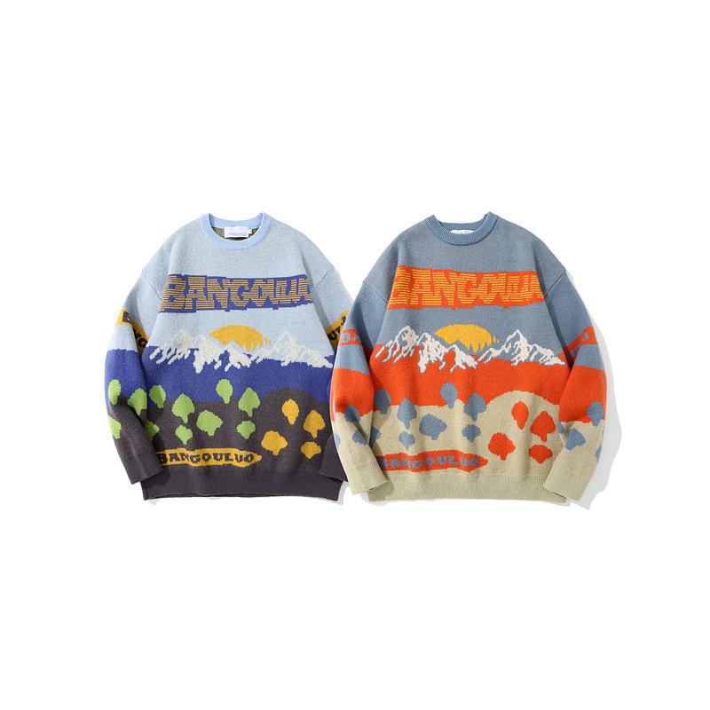 Nanteng Custom Logo Low Minimum Order Quantity Cotton Loose Men's Pullover Knitted Jacquard Pattern Knitted Sweater Round Neck Men's Pullover