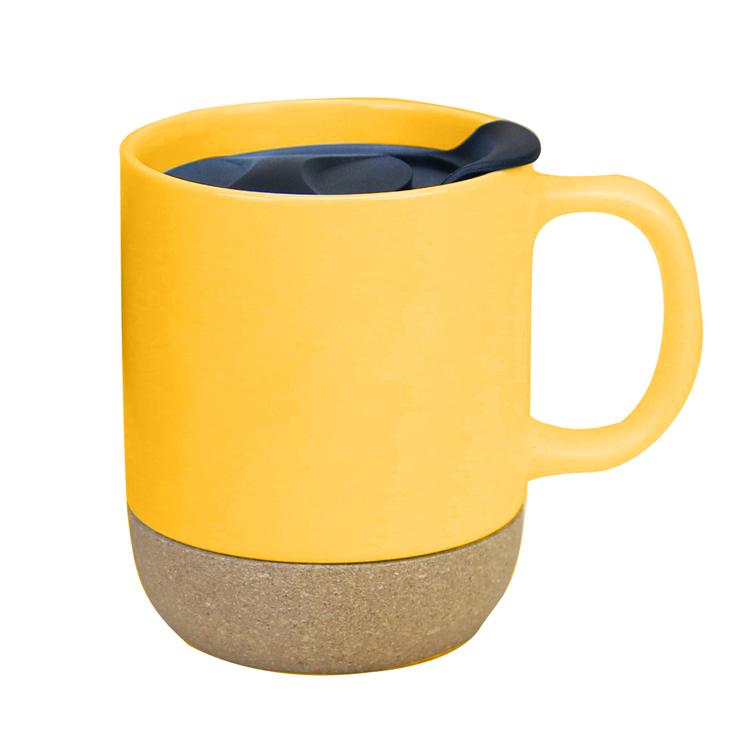 Customized Logo Creative 15 Oz 450 Ml Gift Office Home Indoor Milk Coffee Tea Cup Ceramic Cup With Cork Bottom Base And Sliding Cover