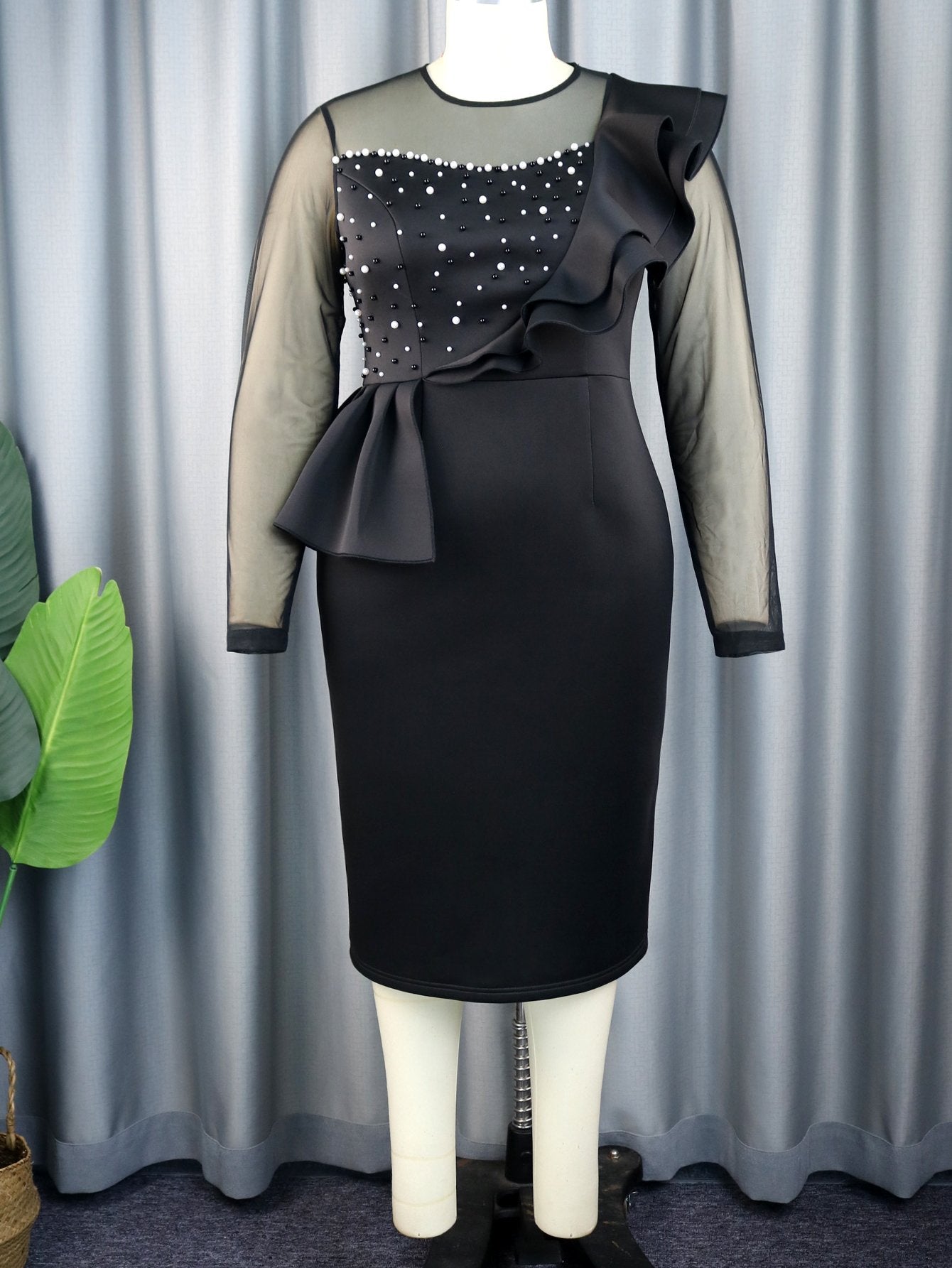 Full Sleeve Autumn White Bead Classic Ruffled Plus Size Women's Clothing