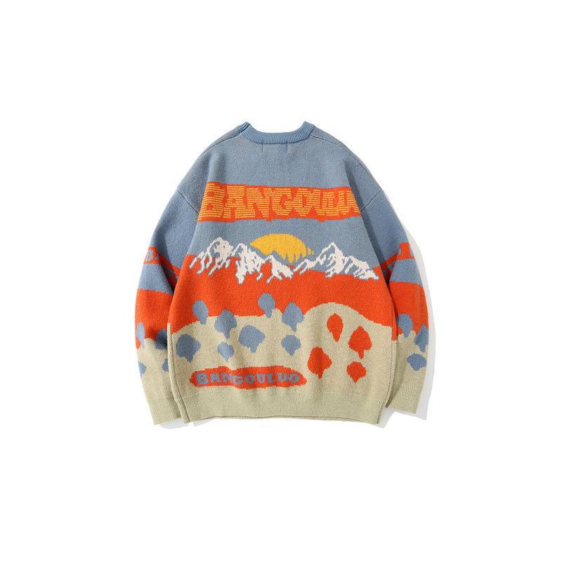 Nanteng Custom Logo Low Minimum Order Quantity Cotton Loose Men's Pullover Knitted Jacquard Pattern Knitted Sweater Round Neck Men's Pullover