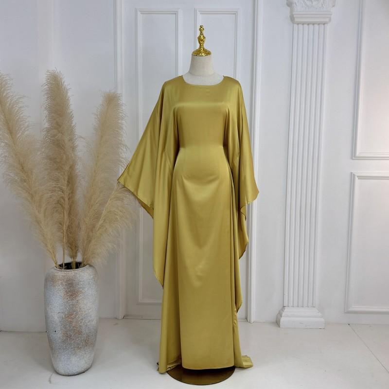 2024 Silk Satin Poncho Long Sleeve Loose Muslim Gown Luxury Kaftan Fashion Elegant Women Abaya Maxi Women's Dress