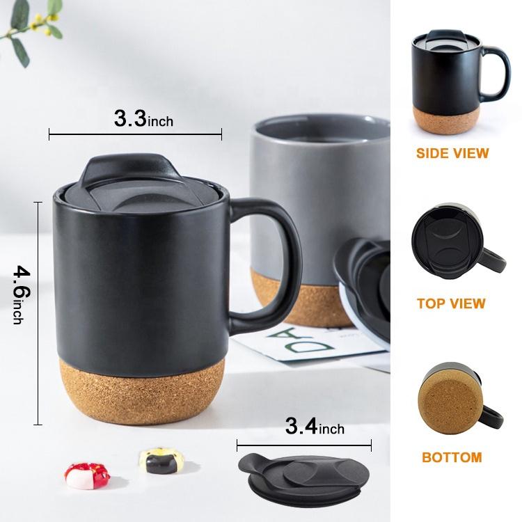 Customized Logo Creative 15 Oz 450 Ml Gift Office Home Indoor Milk Coffee Tea Cup Ceramic Cup With Cork Bottom Base And Sliding Cover