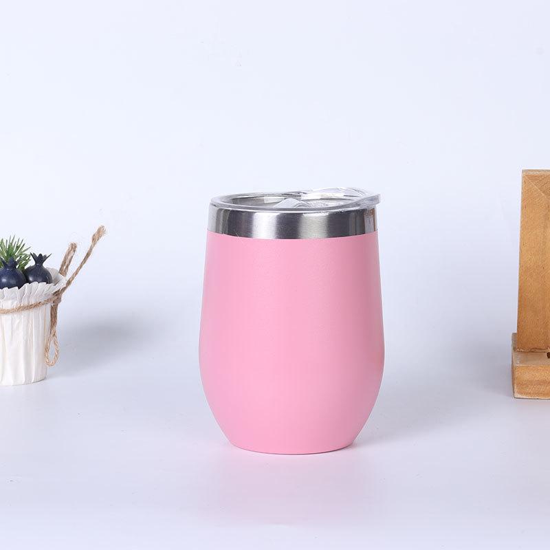 Custom Logo 12 Oz Travel Stainless Steel Insulated Powder Coated Sublimation Wine Egg Shaped Coffee Cup With Lid Wine Glass