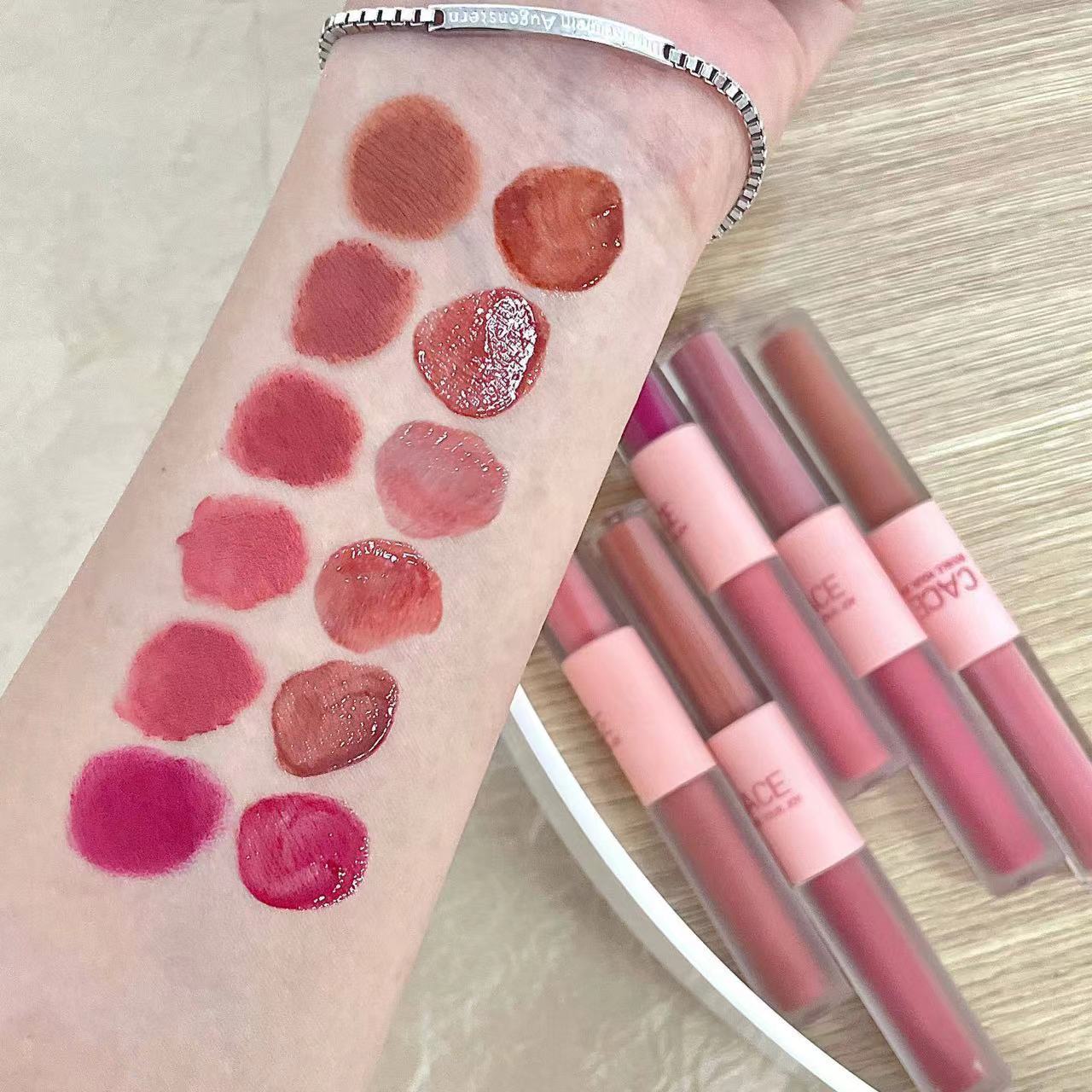 Double Lip Gloss Same Color Matte Gloss Velvet Sexy Red Liquid Lipstick Lip Gloss Lasting Lip Glaze Makeup