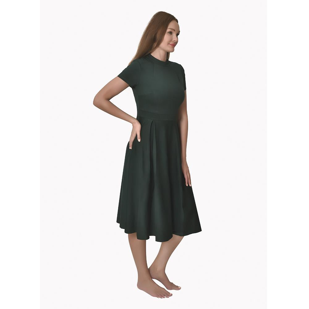 Wholesale High Quality Elegant Dress Short Sleeve O Collar Solid Casual Dress Women Pleated Skirt