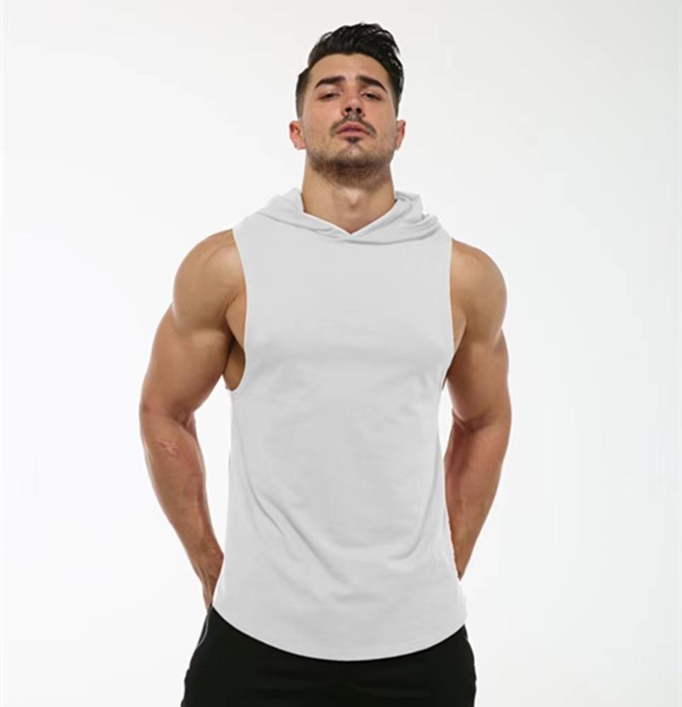 95% Cotton 5% Spandex Hoodie Vest Gym Clothing Training Muscle Vest Fitness Men Hoodie Vest