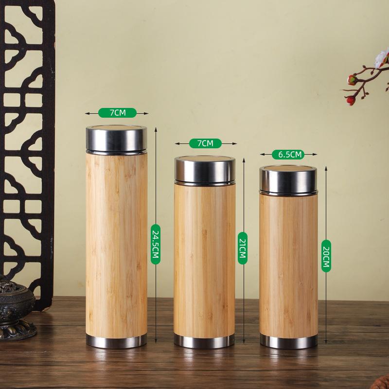 Custom Eco-friendly Double Wall Stainless Steel Bamboo Shell Coffee Cup With Lid And Handle Water Cup